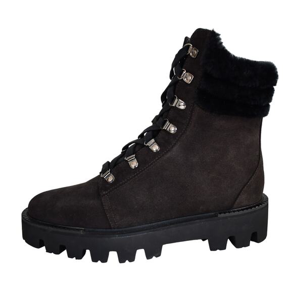 Aquatalia NWT Alyssa Suede Shearling Lace Up Combat Style Boots Black Size 12M - Picture 1 of 11